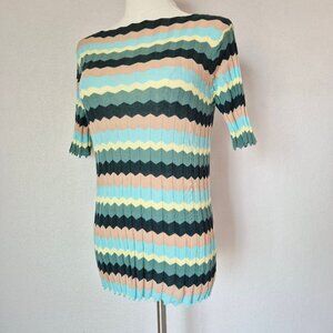 Roberto Collina Made in Italy Multicolor Chevron Knit Short Sleeve Top